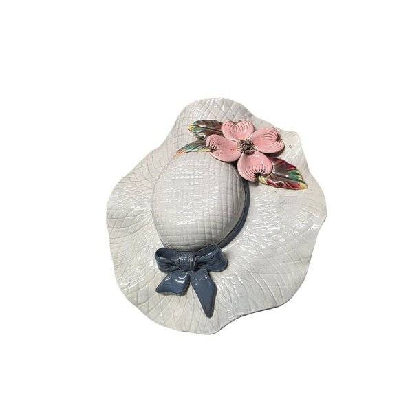 White Ceramic Sun Hat Wall Pocket Planter - Picture 9 of 10